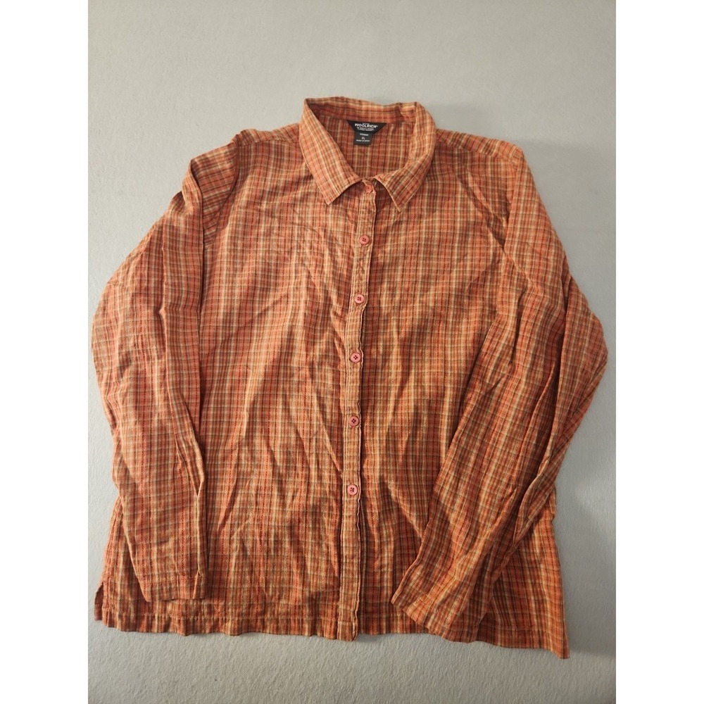 Woolrich Shirt Womens XLTop Button Front Long Sleeve 100% Cotton Orange Blouse
